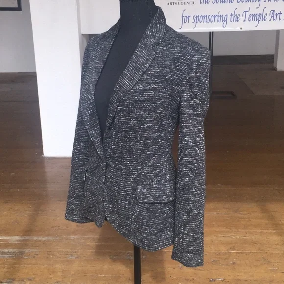 Anthropologie thick Black and white lined cotton blazer - Picture 3 of 6